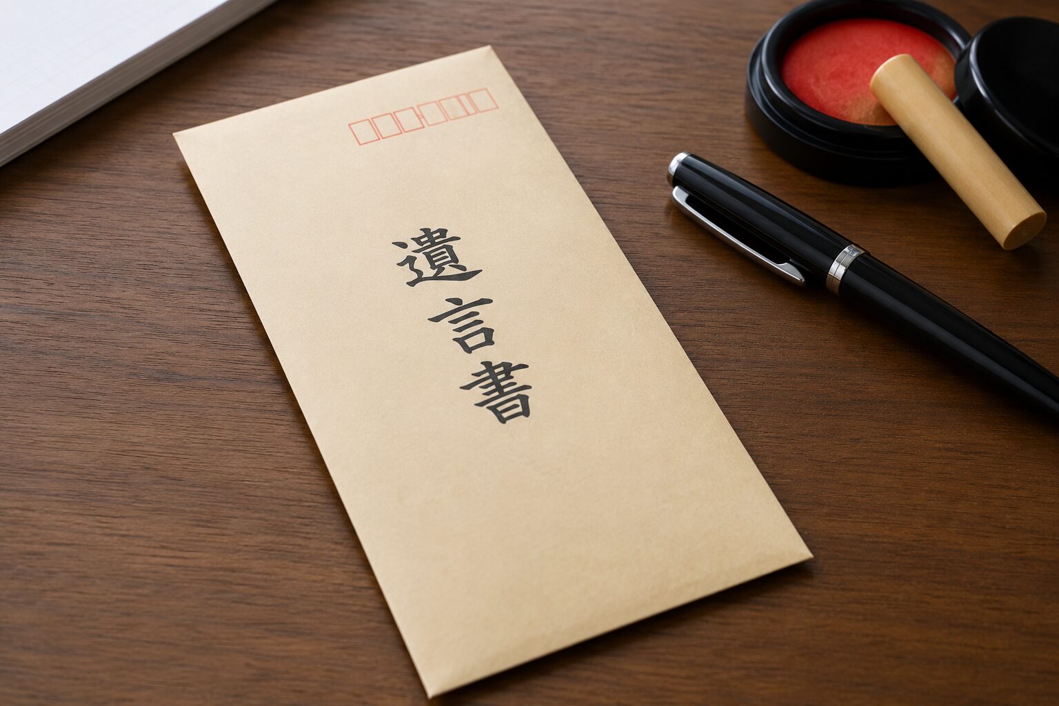 遺言書が机の上に置いてある様子