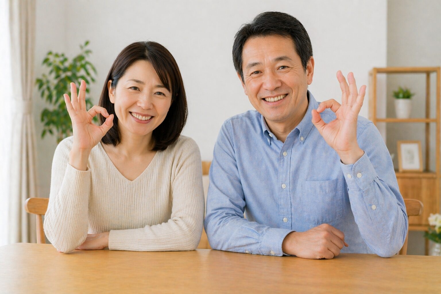 夫婦がOKサインをしている様子