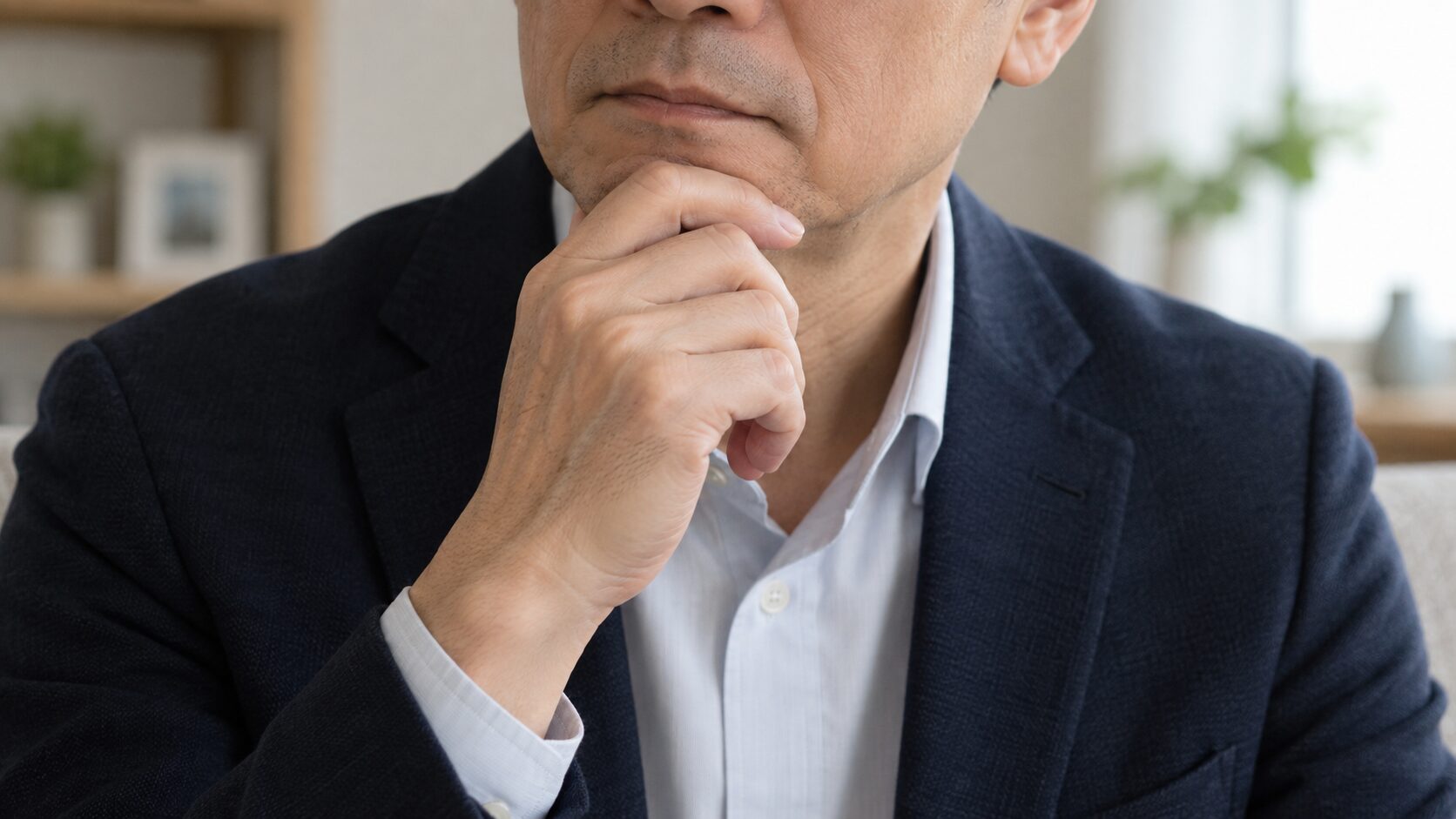 考え事をしている男性