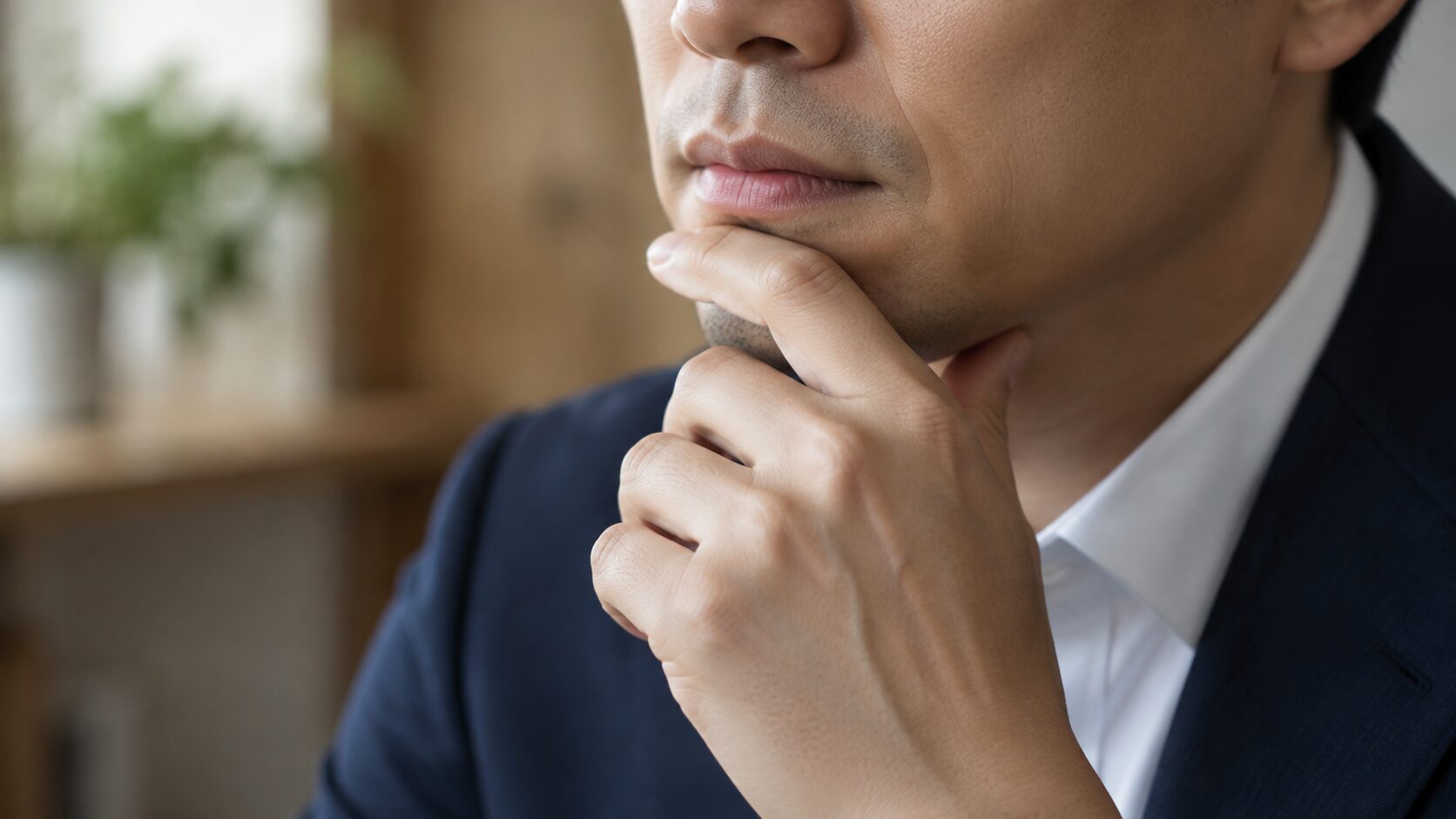 考え事をしている男性の口元