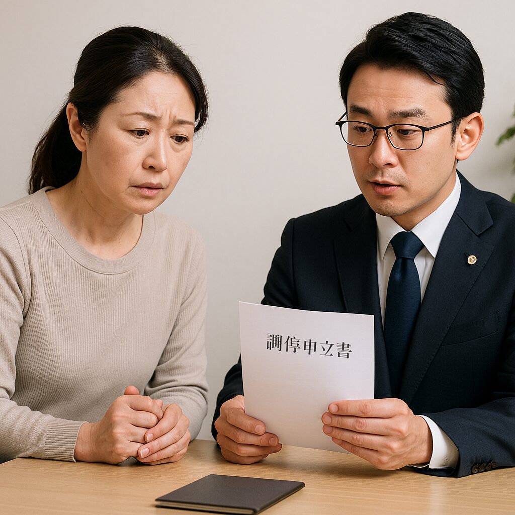 弁護士に調停の相談をしている様子