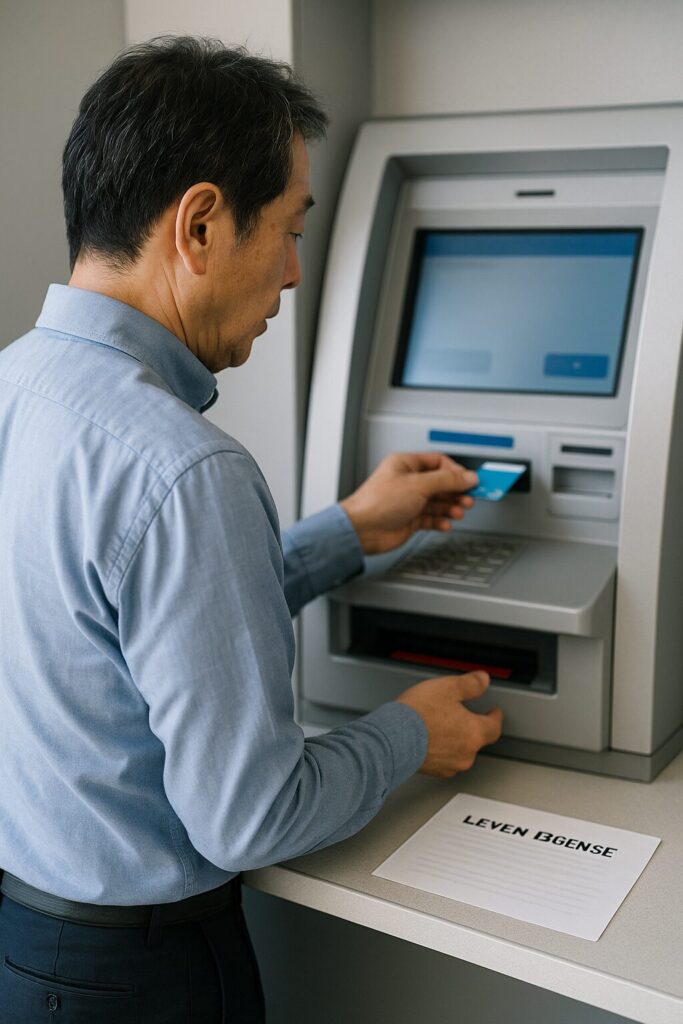 ATMでお金を下ろしている人の様子