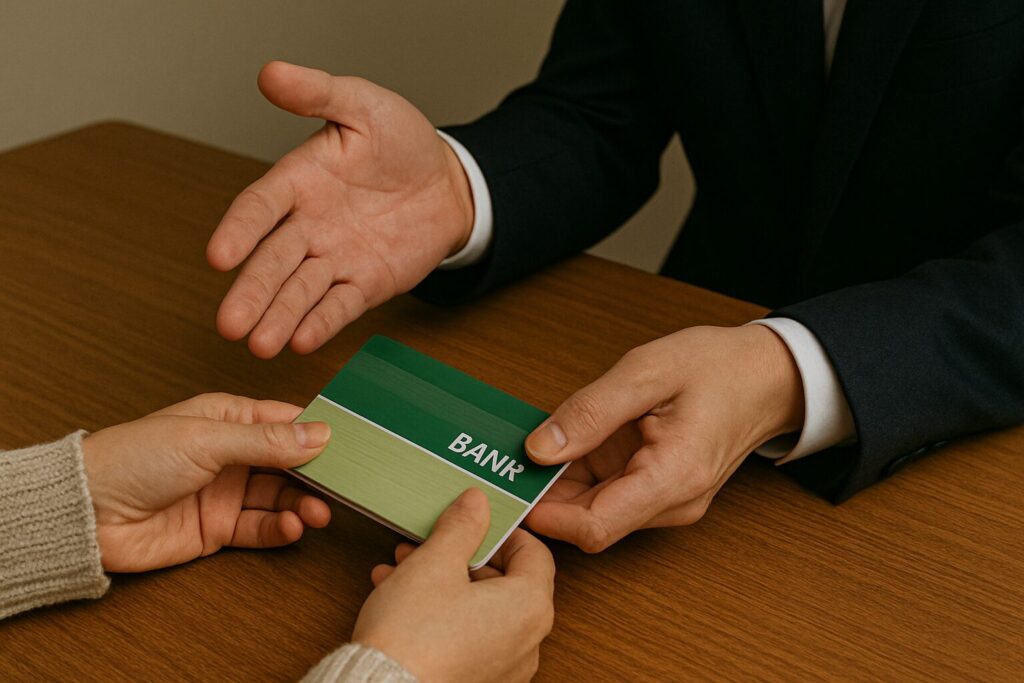 預金通帳を渡すように説得している写真