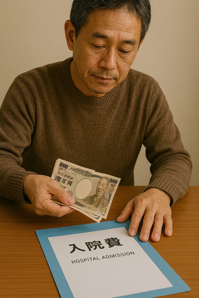 入院費を支払おうとしている男性