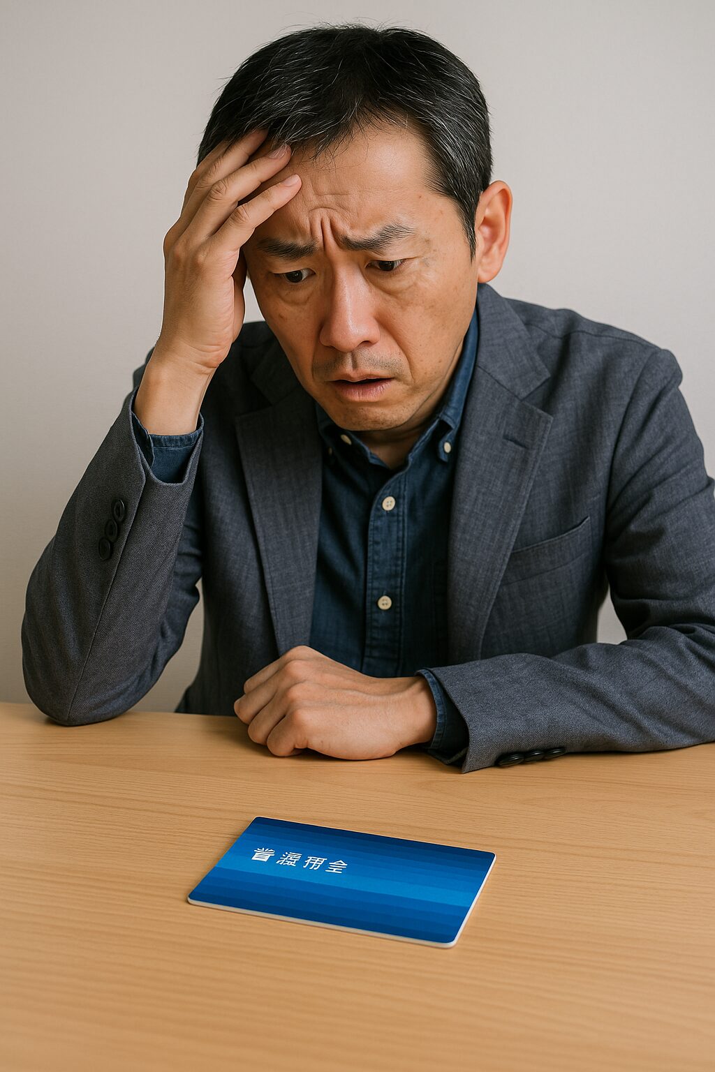 預金通帳を見て驚いている男性