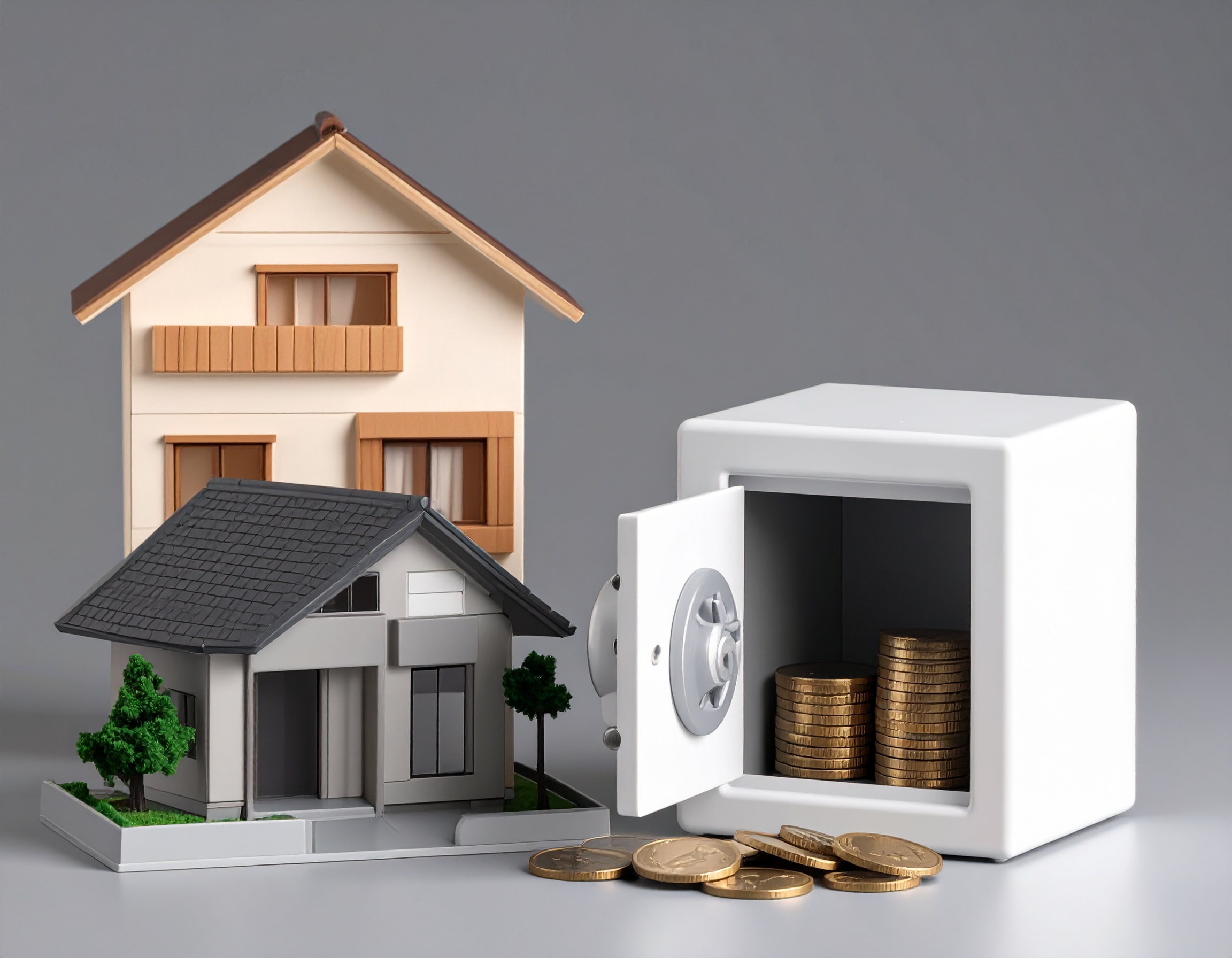 住宅の模型と金庫