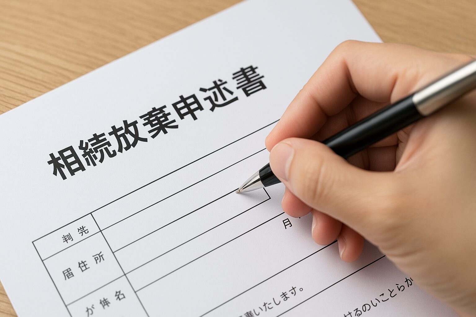 相続放棄の書類にサインしている様子