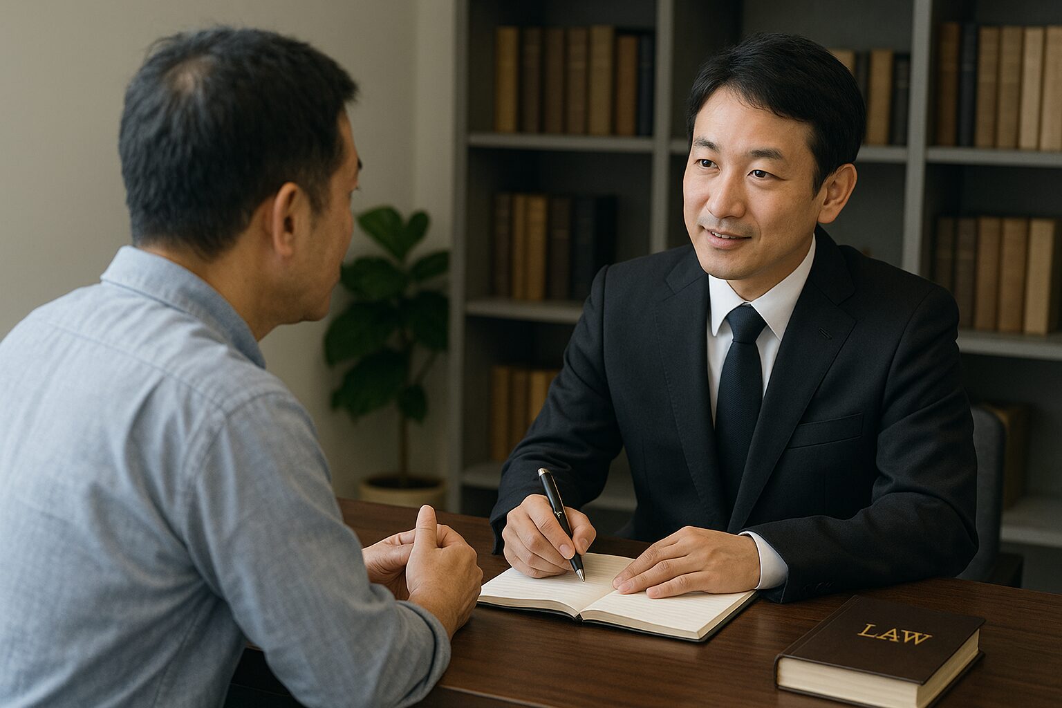 弁護士に相談している男性
