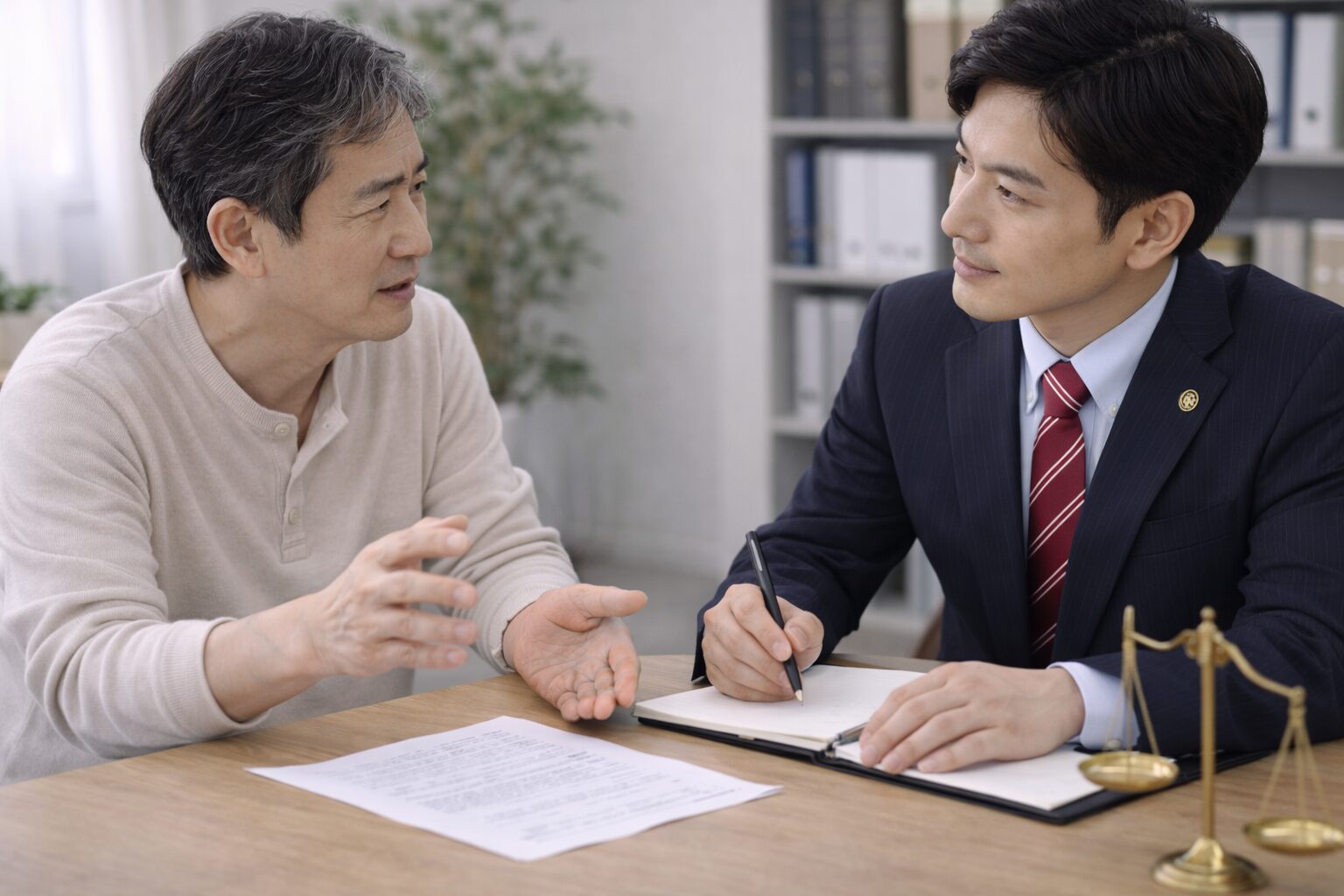 弁護士に相談している男性