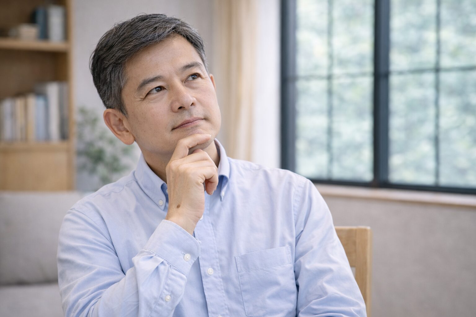 考え事をしている男性