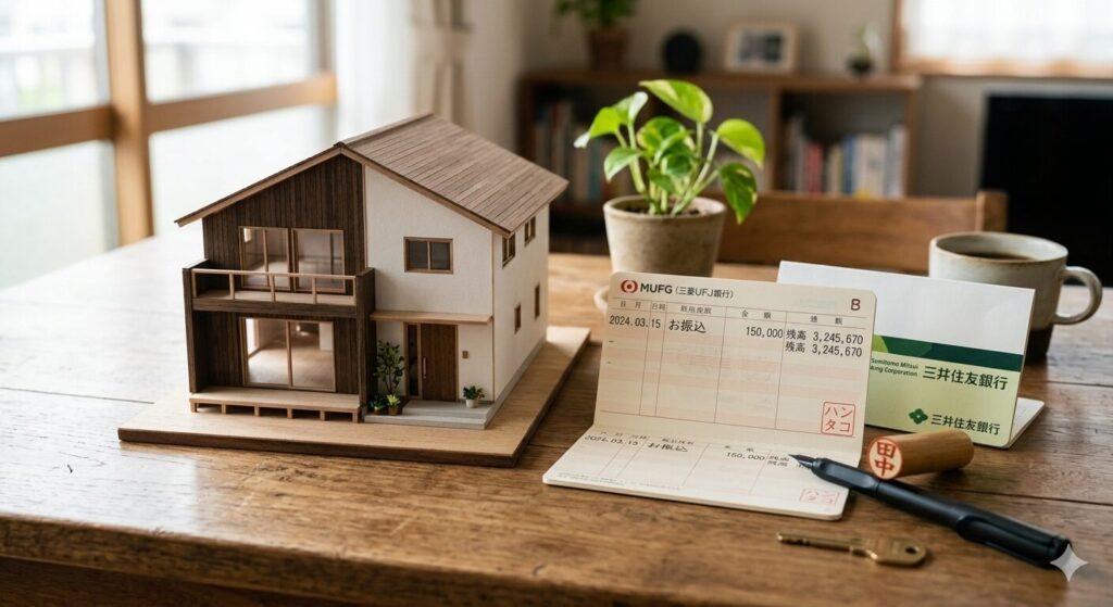 家の模型と通帳