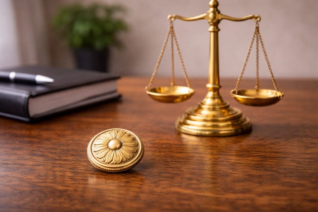 天秤と弁護士バッジ