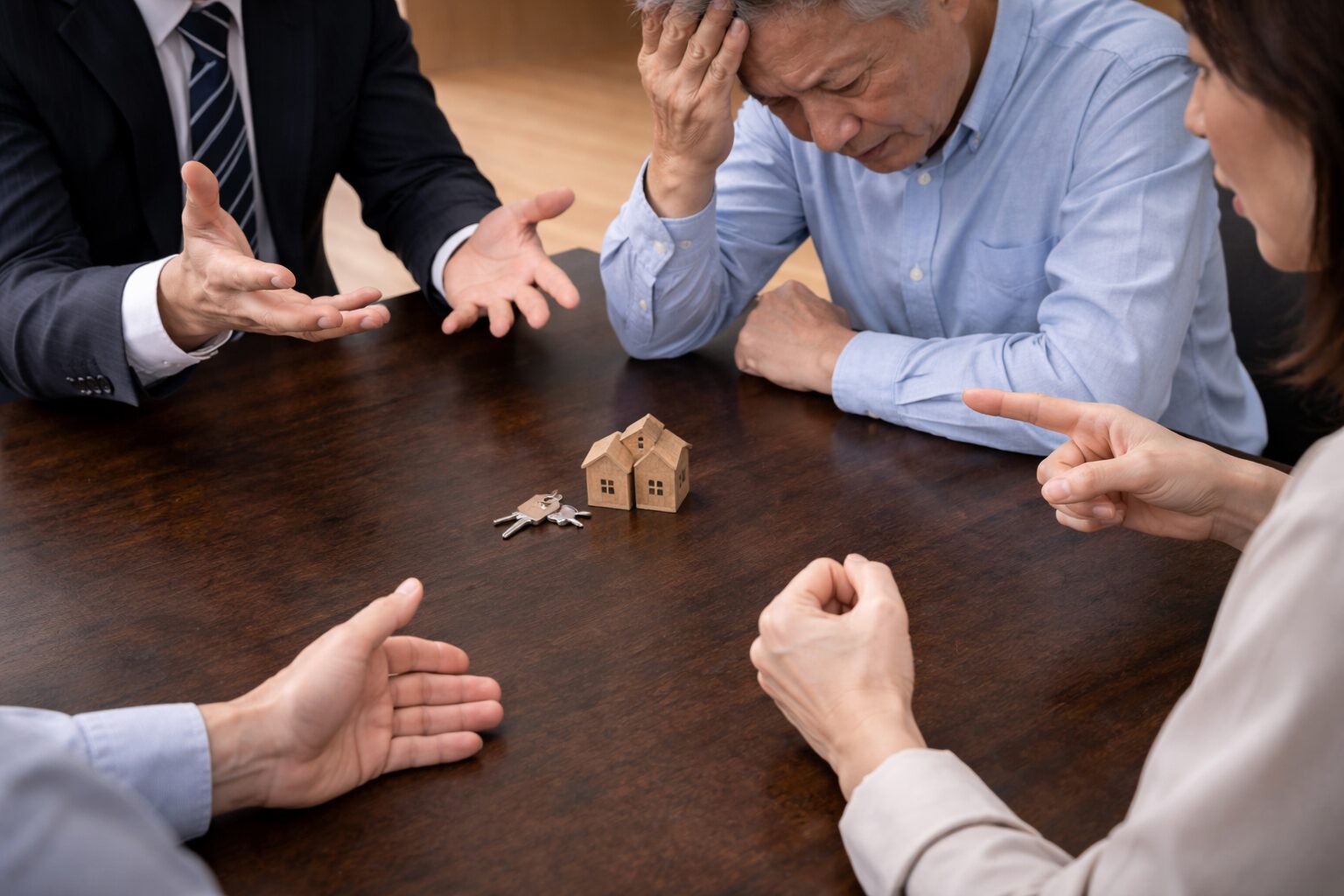 話し合いで揉めている様子