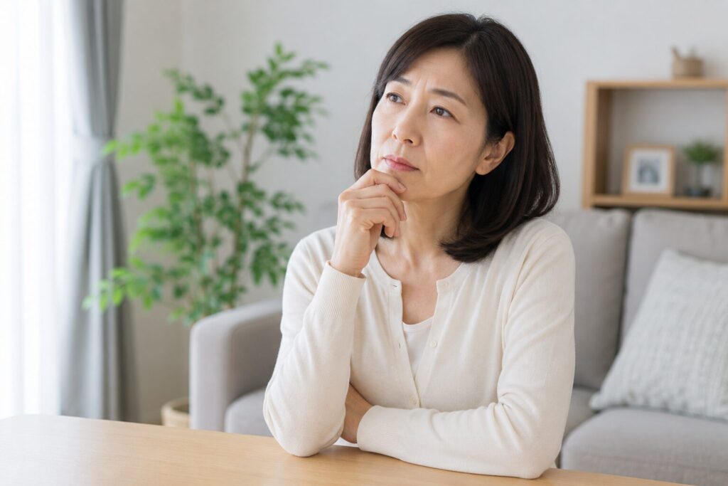 考え事をしている女性