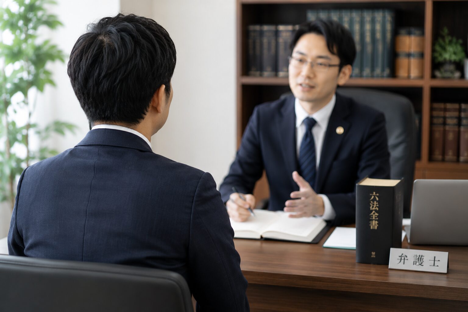 弁護士に相談している男性の後ろ姿