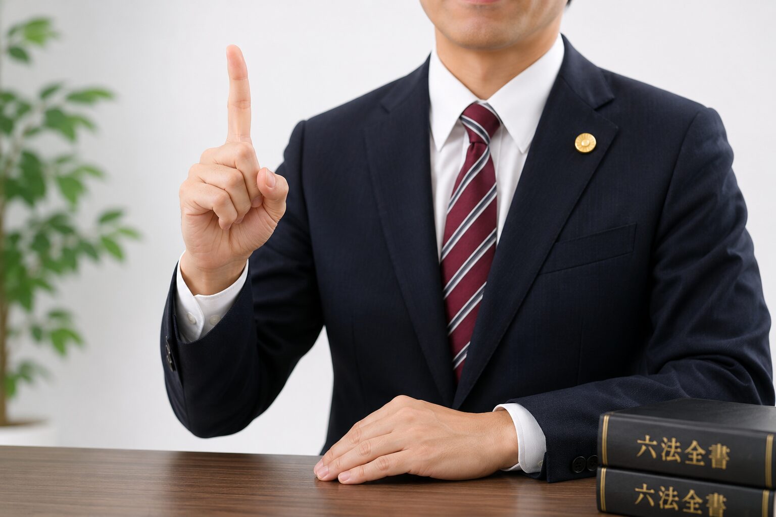 弁護士が人差し指を立てている様子