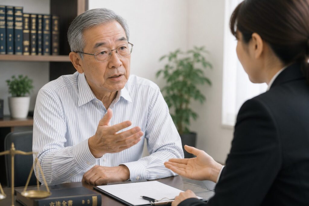 弁護士に相談している男性