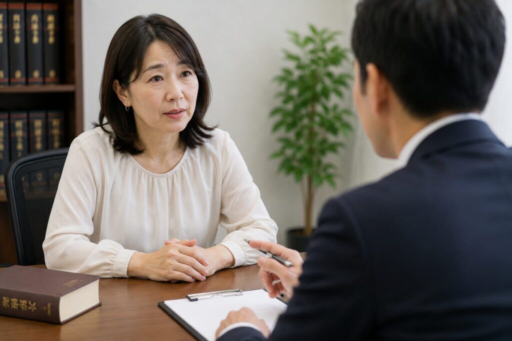 弁護士に相談している女性