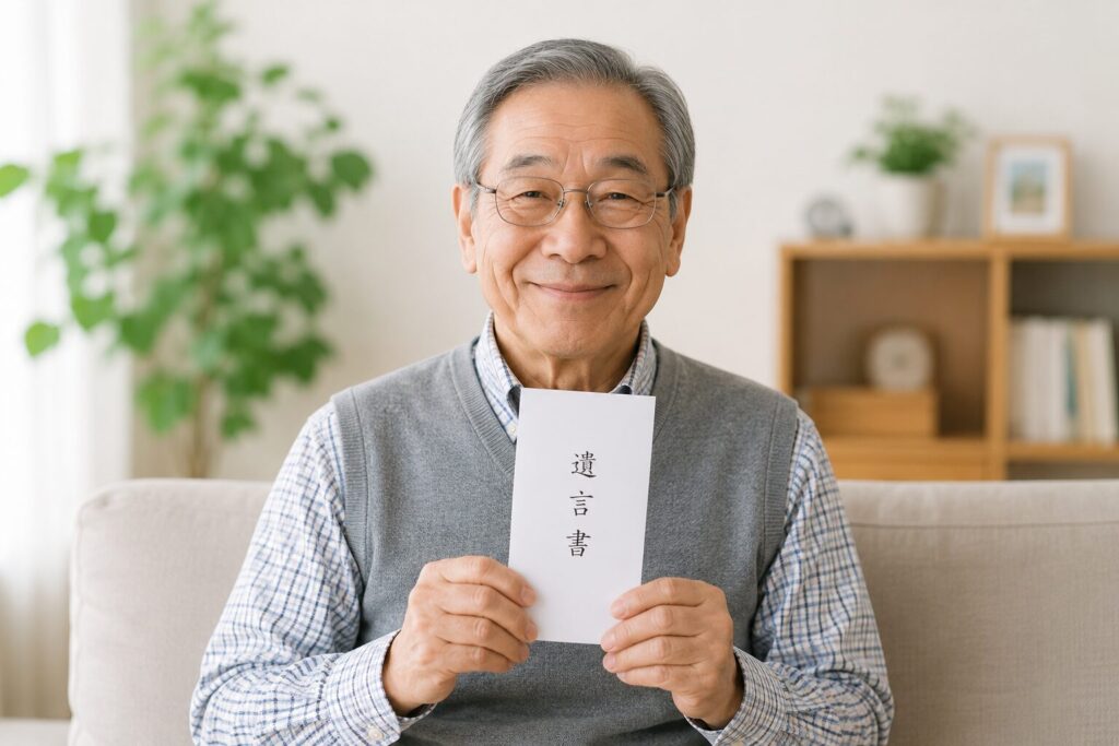遺言書を持っているお年寄り