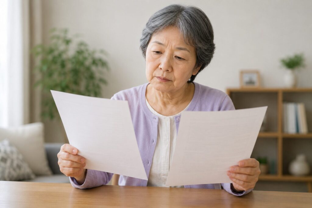 書類を見比べている女性