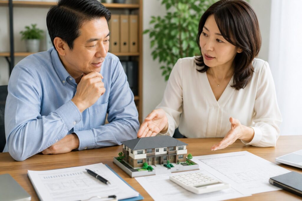 不動産の話し合いをしている様子