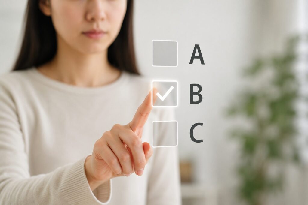 女性が選択肢を選んでいる様子