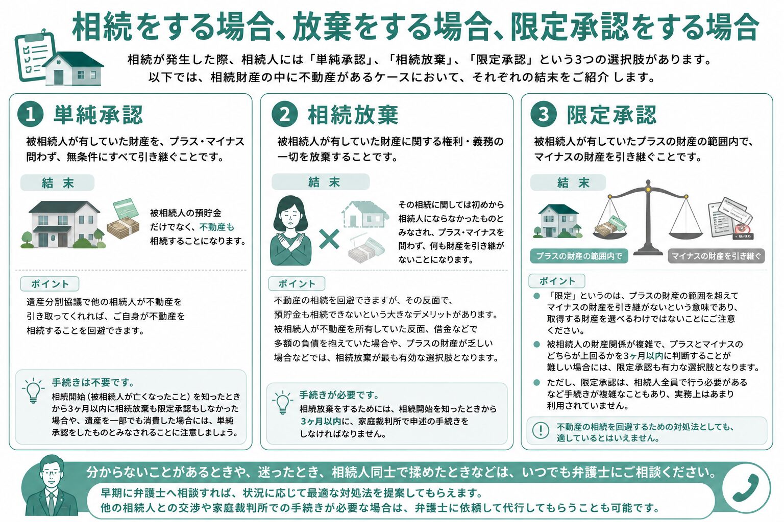 相続をする場合、放棄をする場合、限定承認をする場合