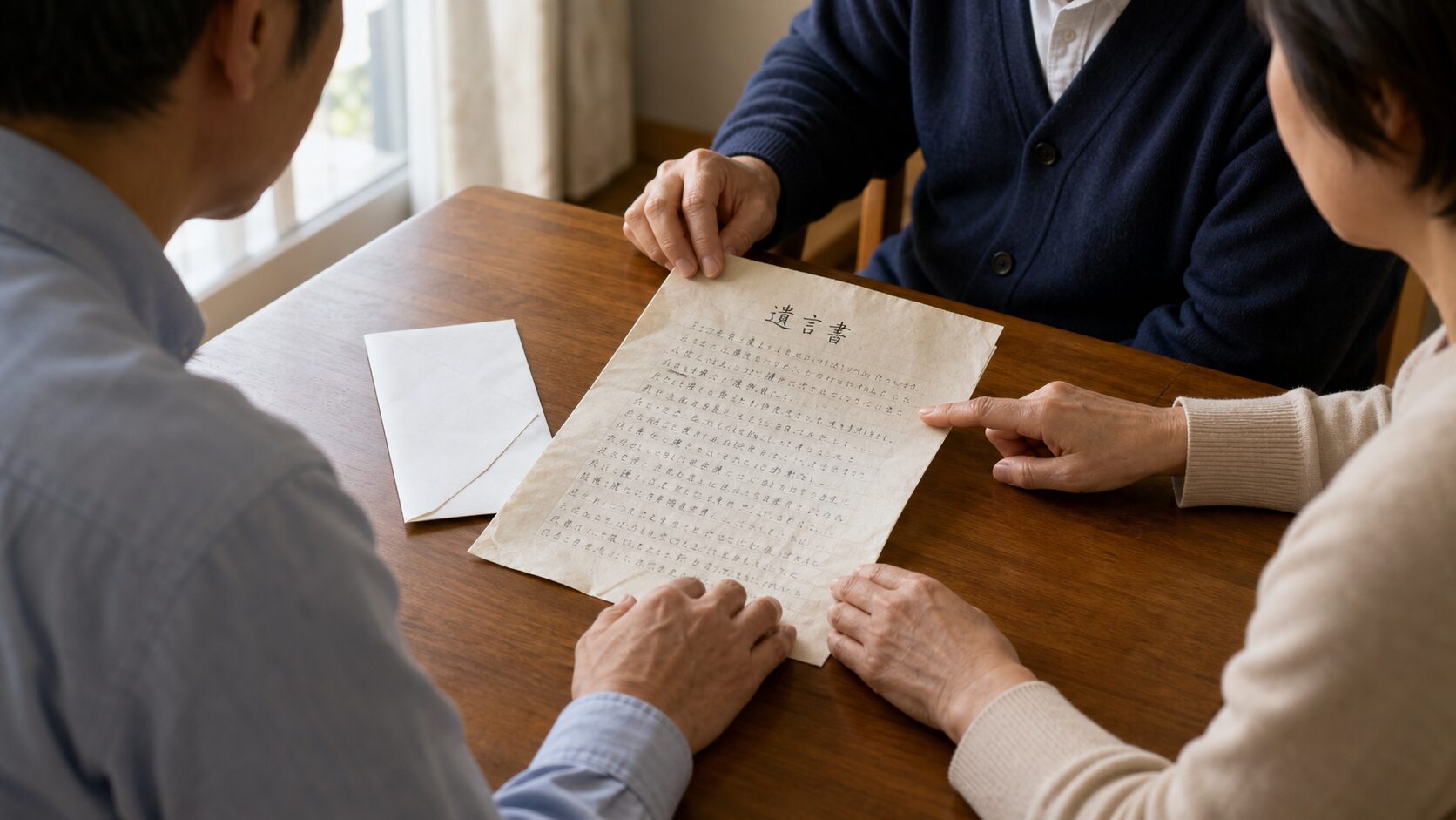 遺言書を相続人で見ている様子