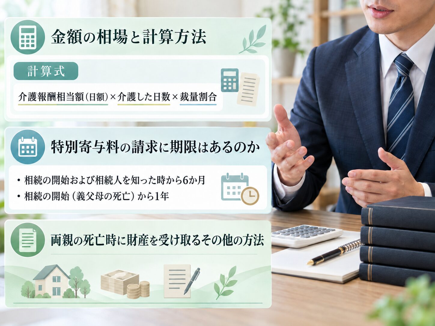 四冊の濃紺ハードカバーと法務図解